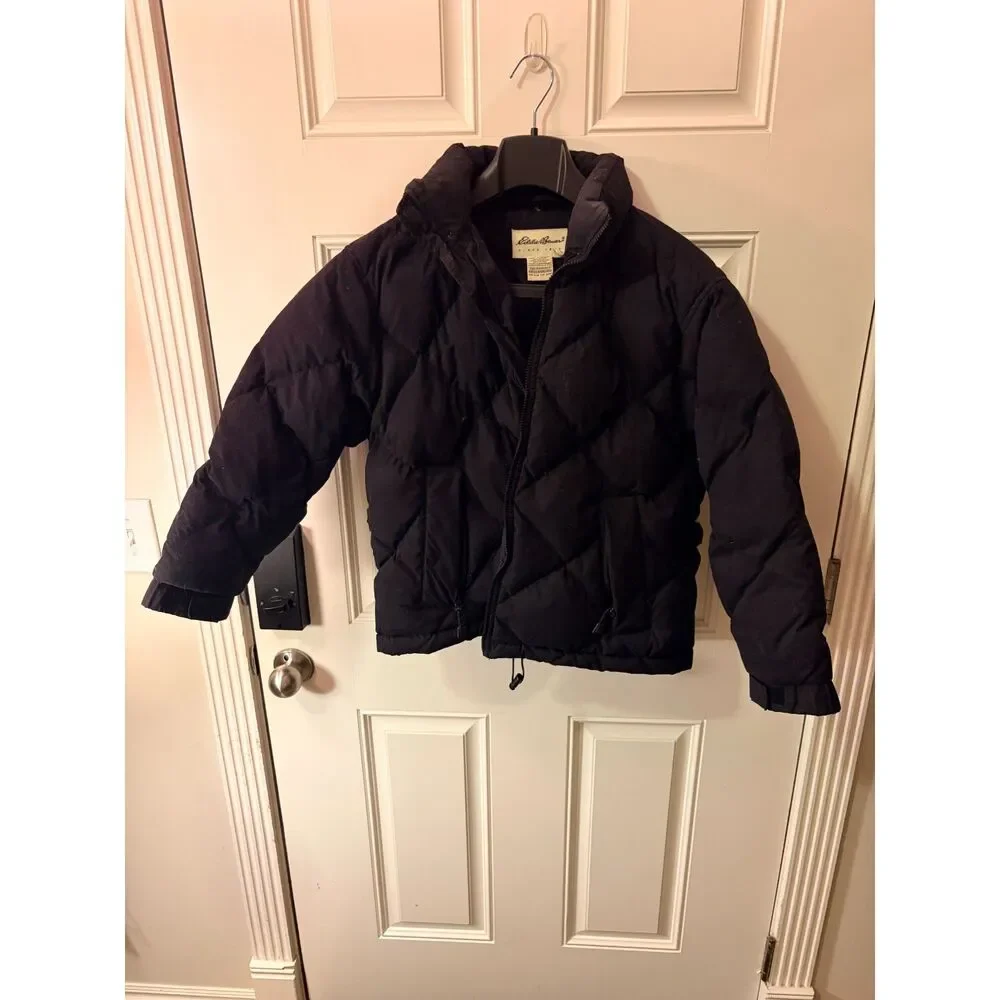 Eddie Bauer Wide Channel Down Puffer Jacket Mens Medium Black Hooded
